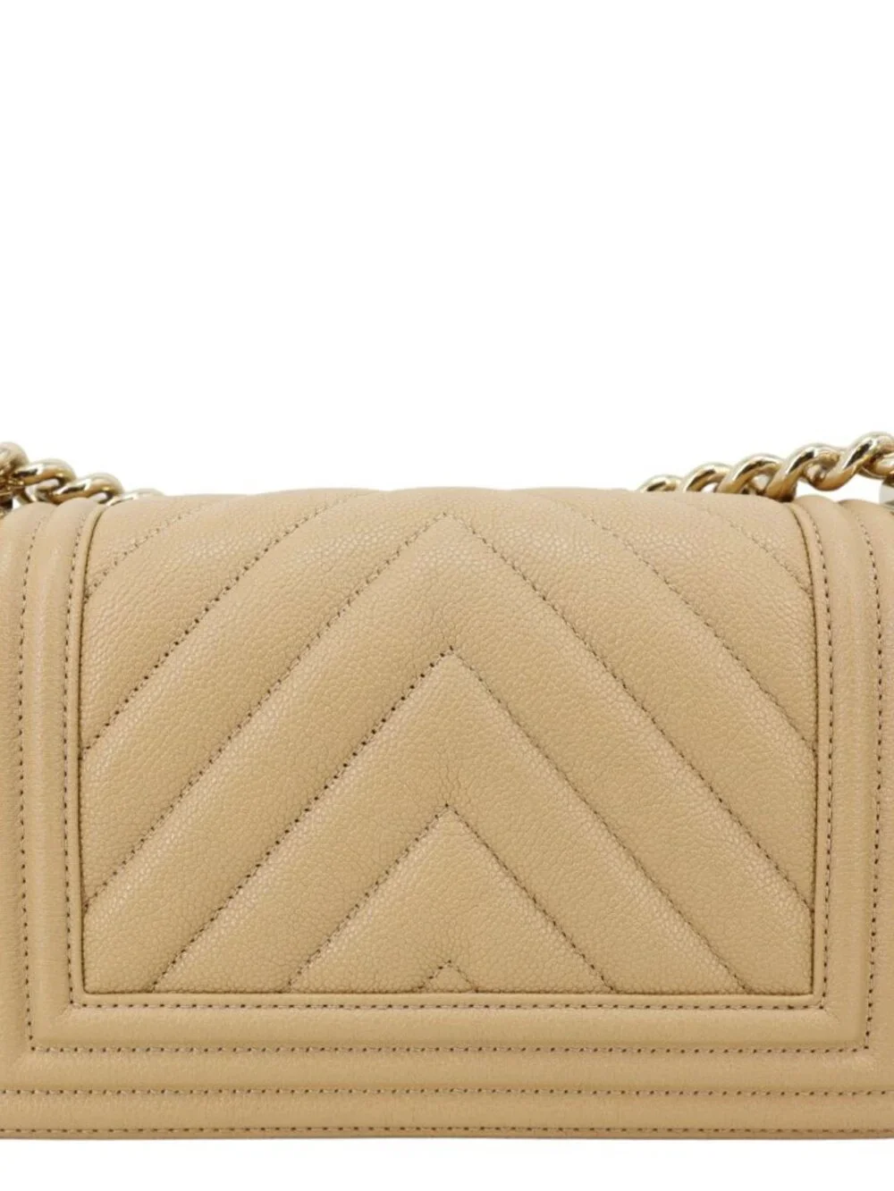 Chanel Boy Flap Small Chevron Leather Shoulder Bag Beige
